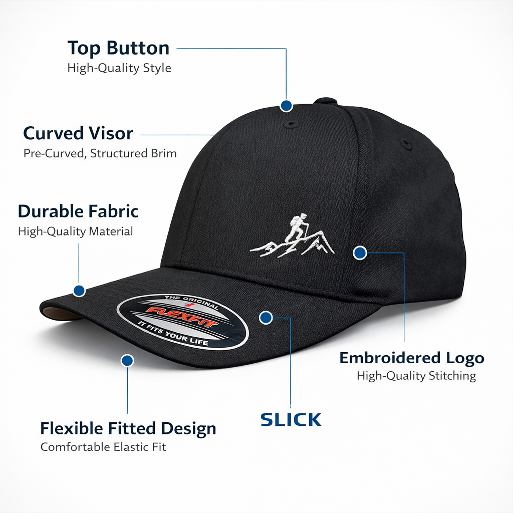 Hiking Hat for Men & Women – Flex Fit Stretch Black Cap – Outdoor Hiking Hat – Structured Performance Baseball Cap qorgeous