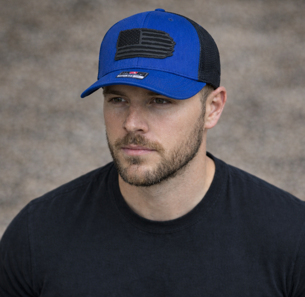 Richardson 112 hat with black leather American flag design, high quality caps American style