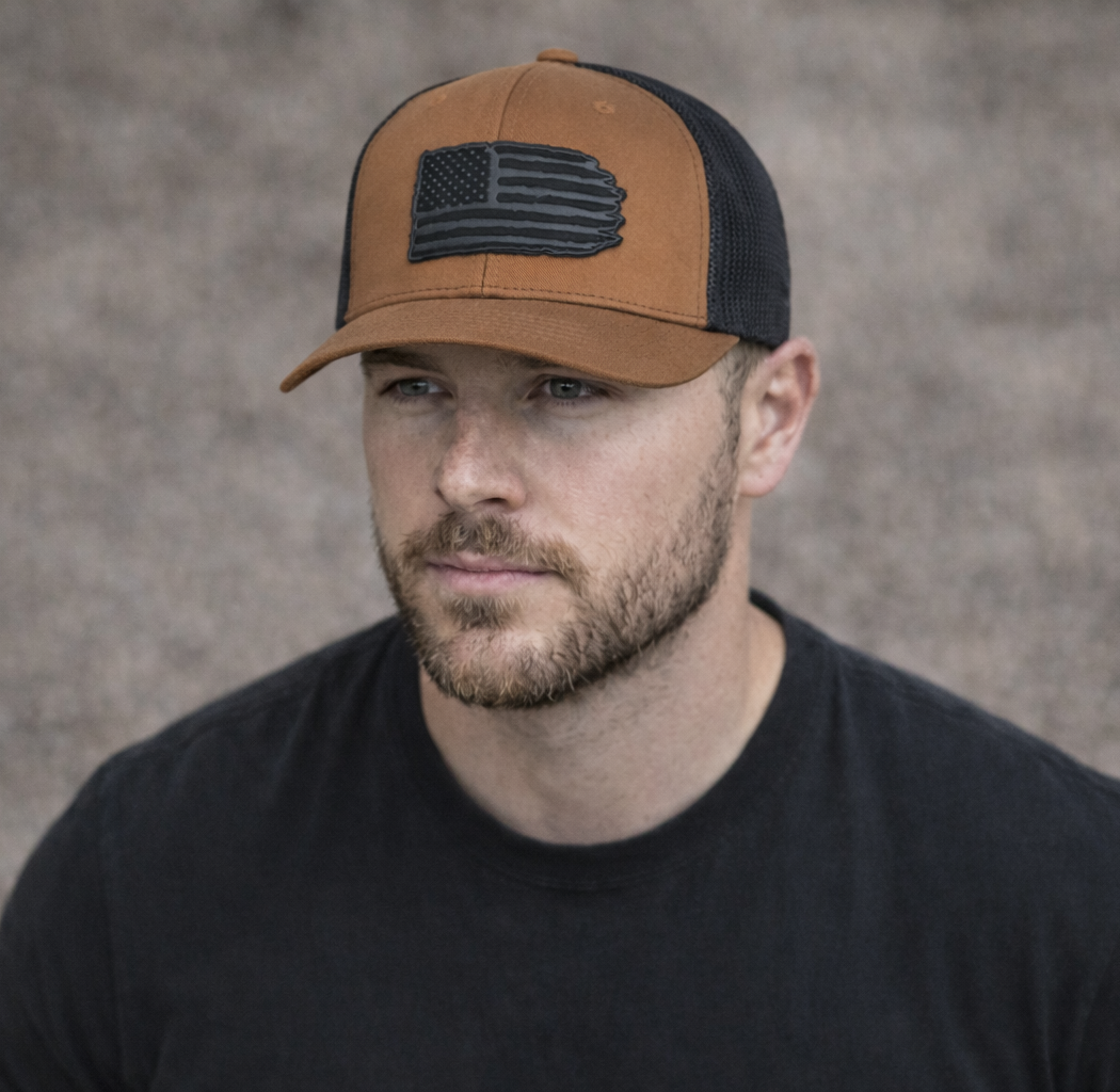 Richardson 112 hat with black leather American flag design, high quality caps American style