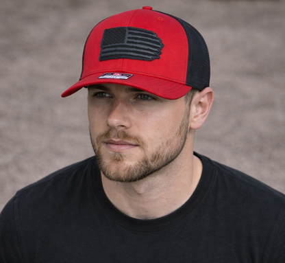 Richardson 112 hat with black leather American flag design, high quality caps American style