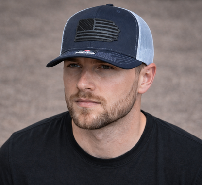 Richardson 112 hat with black leather American flag design, high quality caps American style