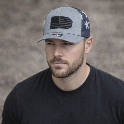 Richardson 112 hat with black leather American flag design, high quality caps American style