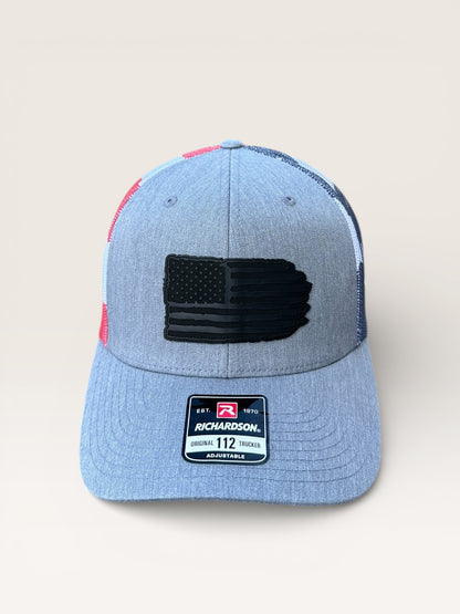 Richardson 112 Hat with Black Leather American Flag Design
