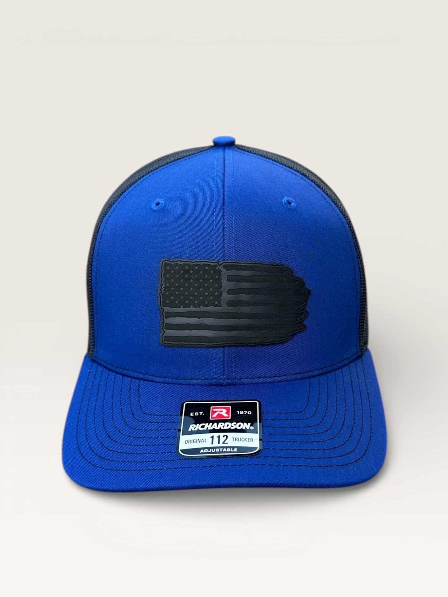 Richardson 112 Hat with Black Leather American Flag Design