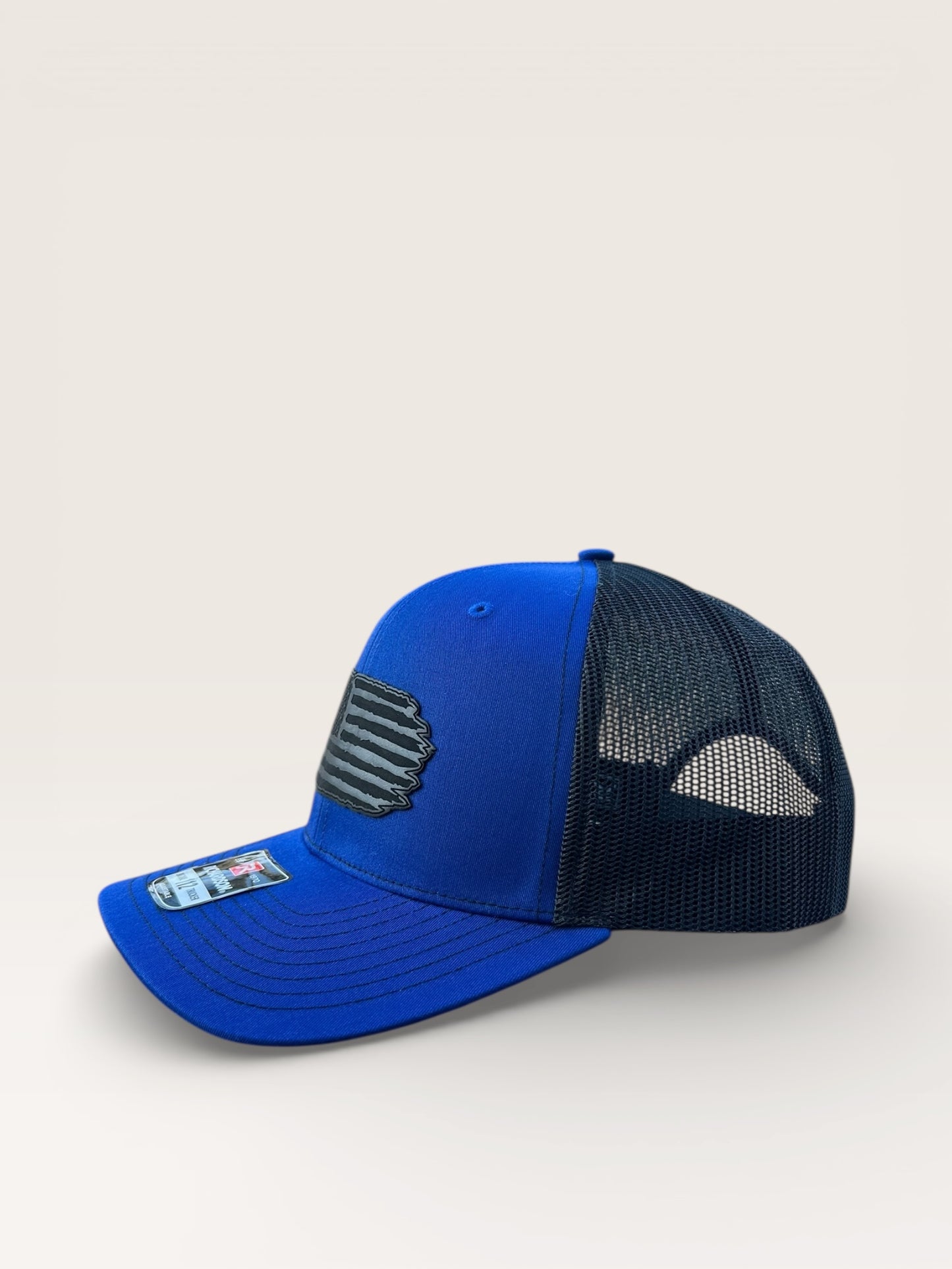 Richardson 112 Hat with Black Leather American Flag Design