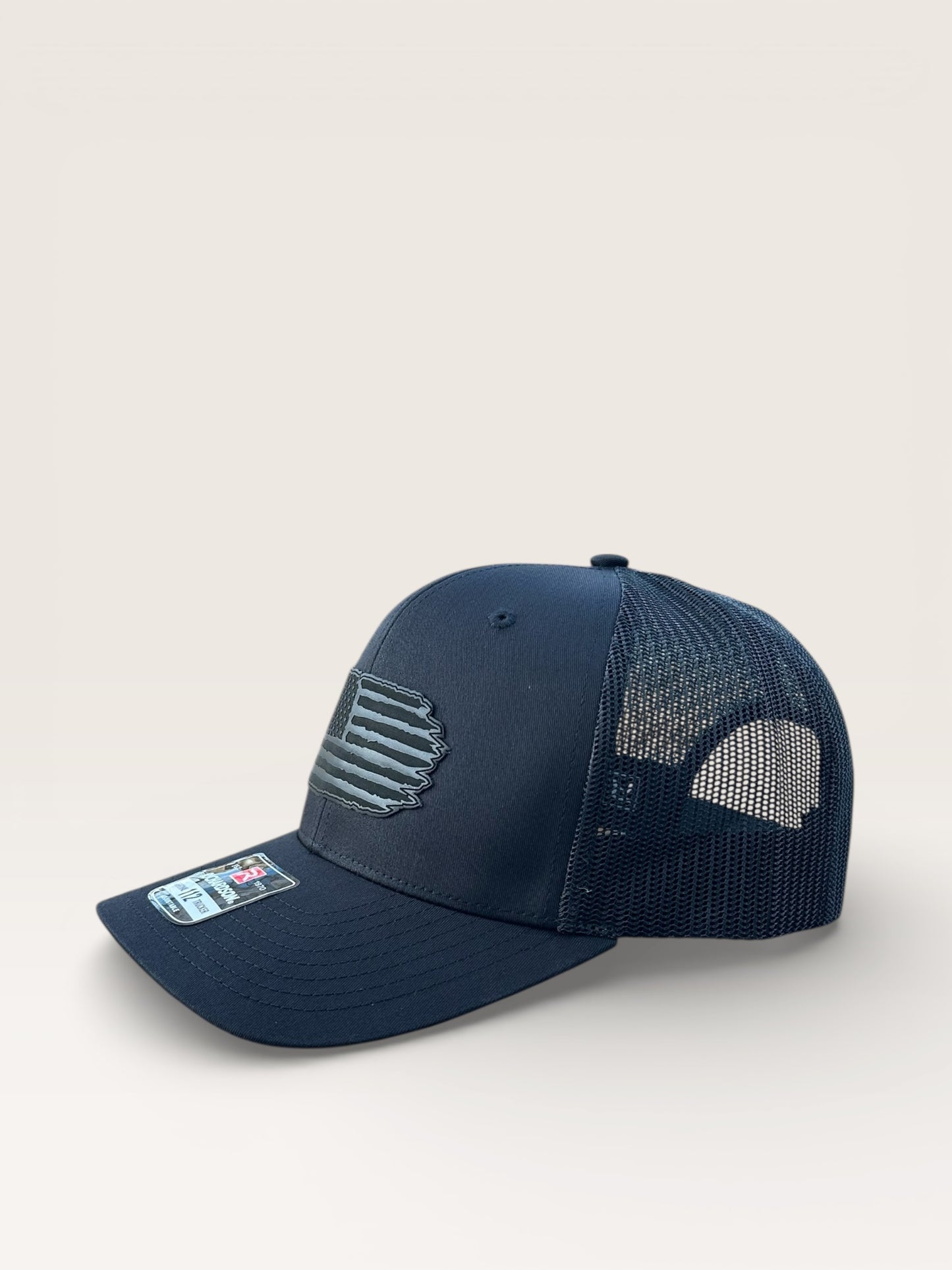 Richardson 112 Hat with Black Leather American Flag Design