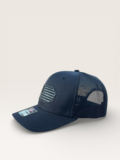 Richardson 112 Hat with Black Leather American Flag Design