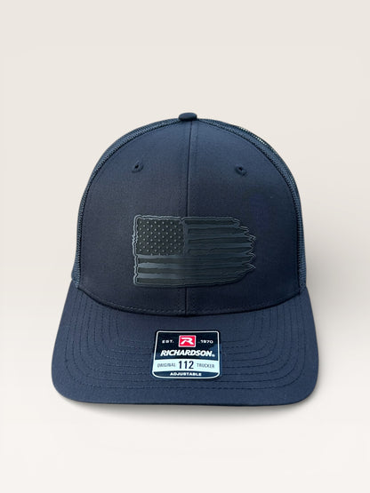 Richardson 112 Hat with Black Leather American Flag Design