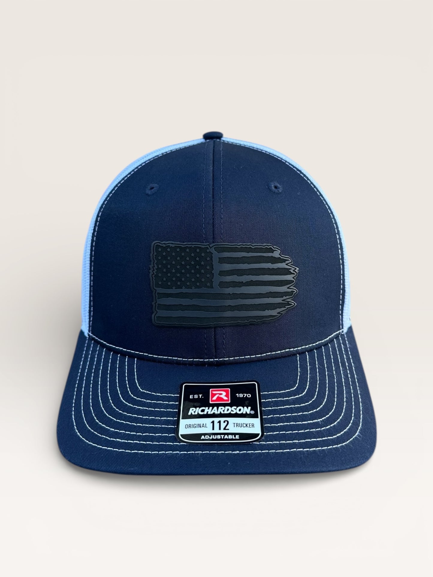 Richardson 112 Hat with Black Leather American Flag Design