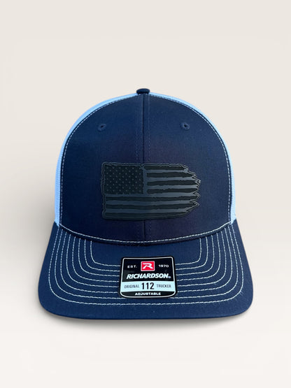 Richardson 112 Hat with Black Leather American Flag Design