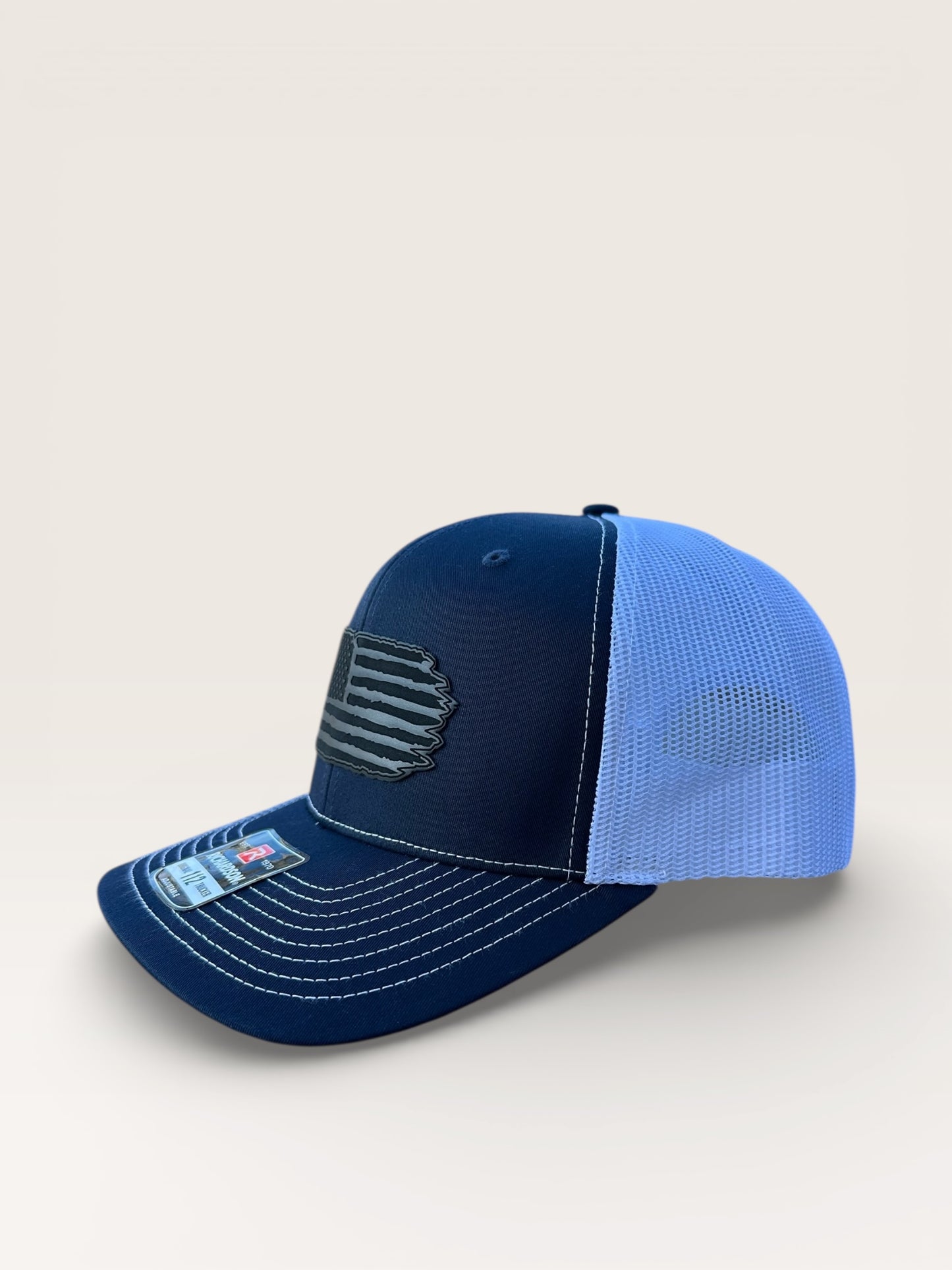 Richardson 112 Hat with Black Leather American Flag Design