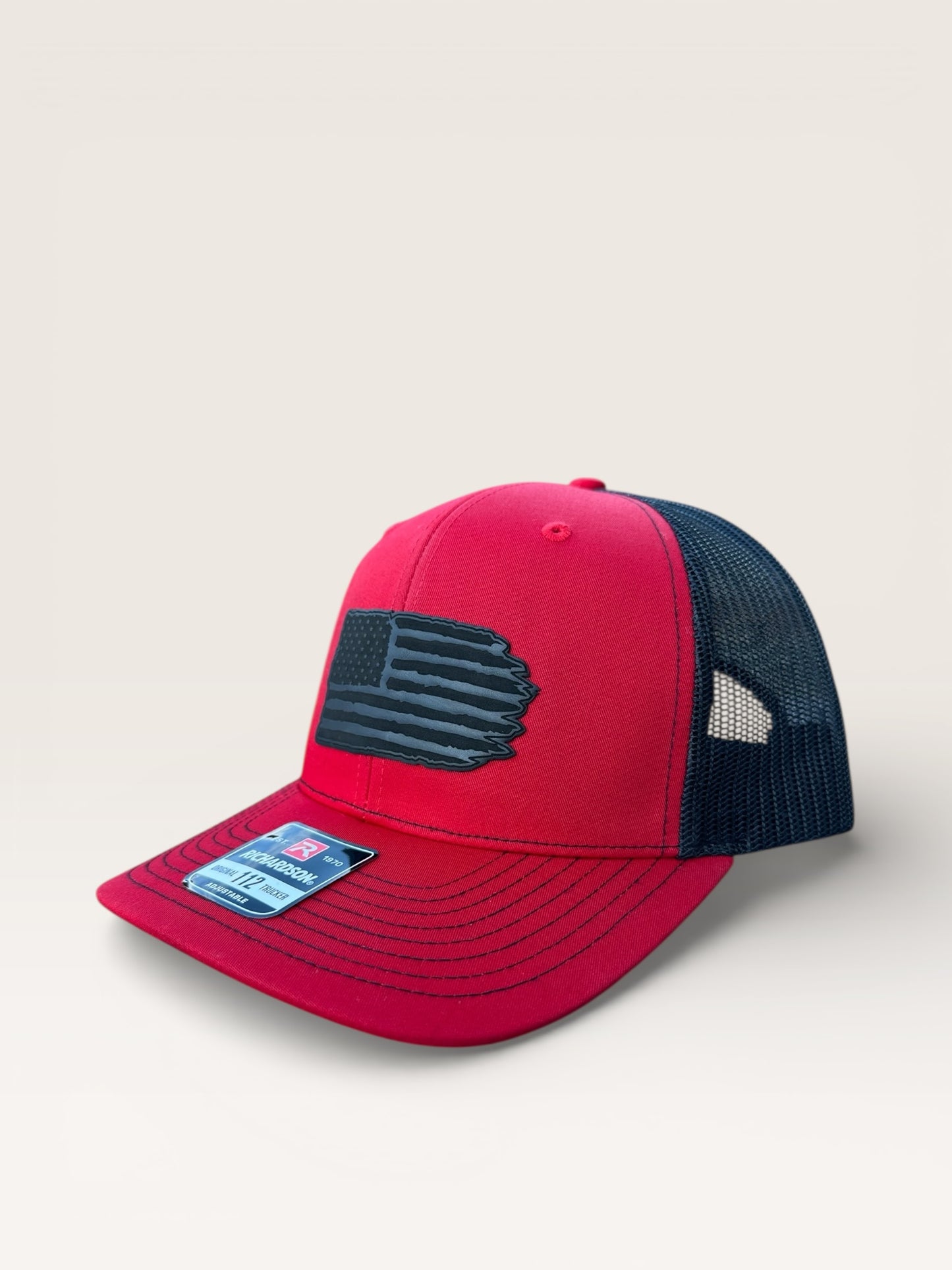 Richardson 112 Hat with Black Leather American Flag Design