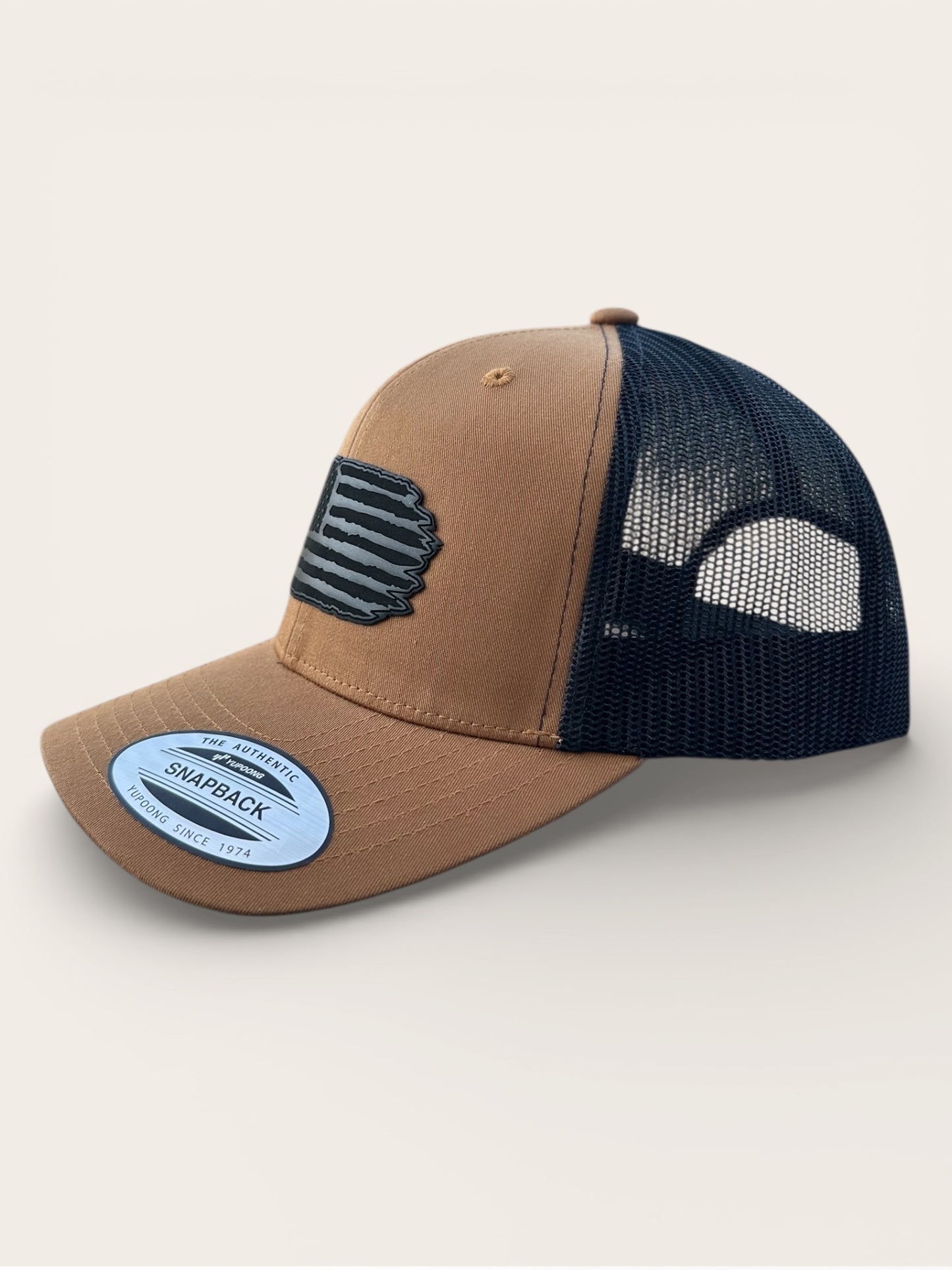 Richardson 112 Hat with Black Leather American Flag Design