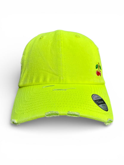 Vintage Distressed Dad Hat with Embroidered Cherries
