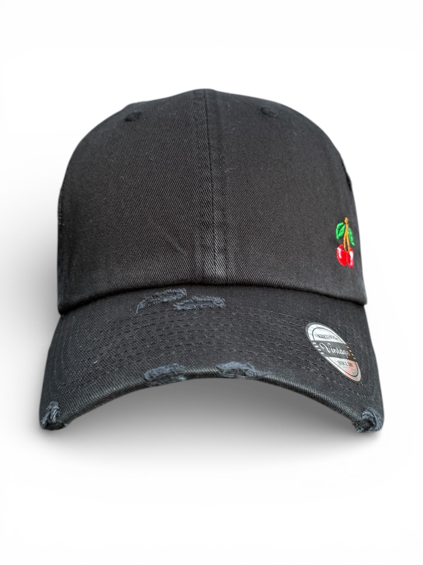 Vintage Distressed Dad Hat with Embroidered Cherries