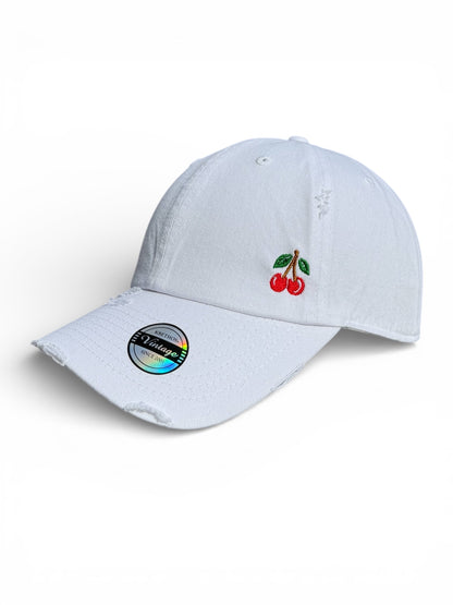 Vintage Distressed Dad Hat with Embroidered Cherries
