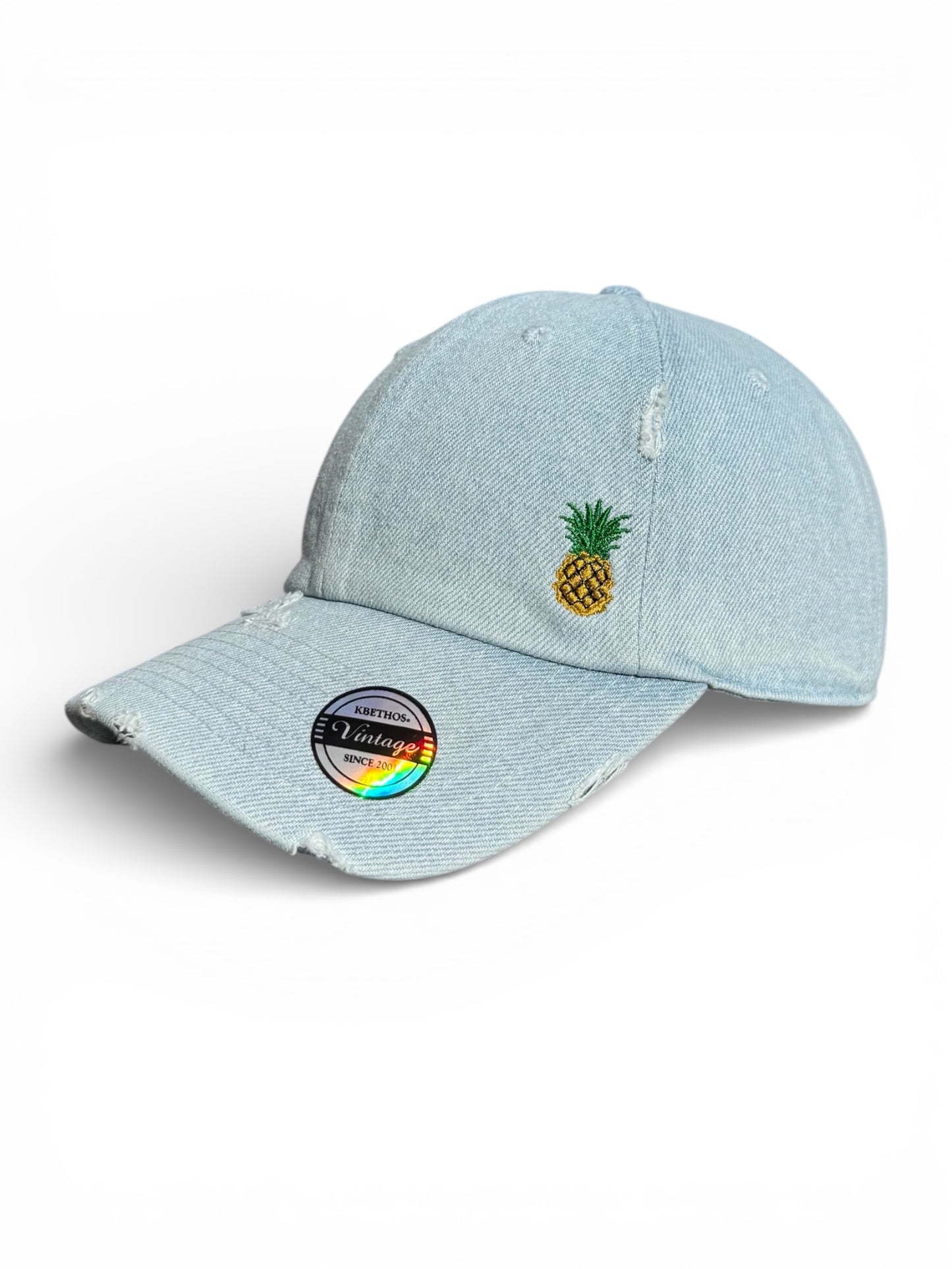 Vintage Distressed Dad Hat with Embroidered Pineapple