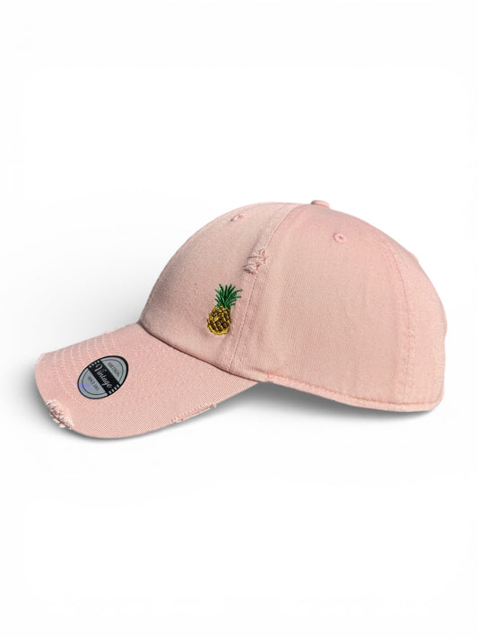 Vintage Distressed Dad Hat with Embroidered Pineapple