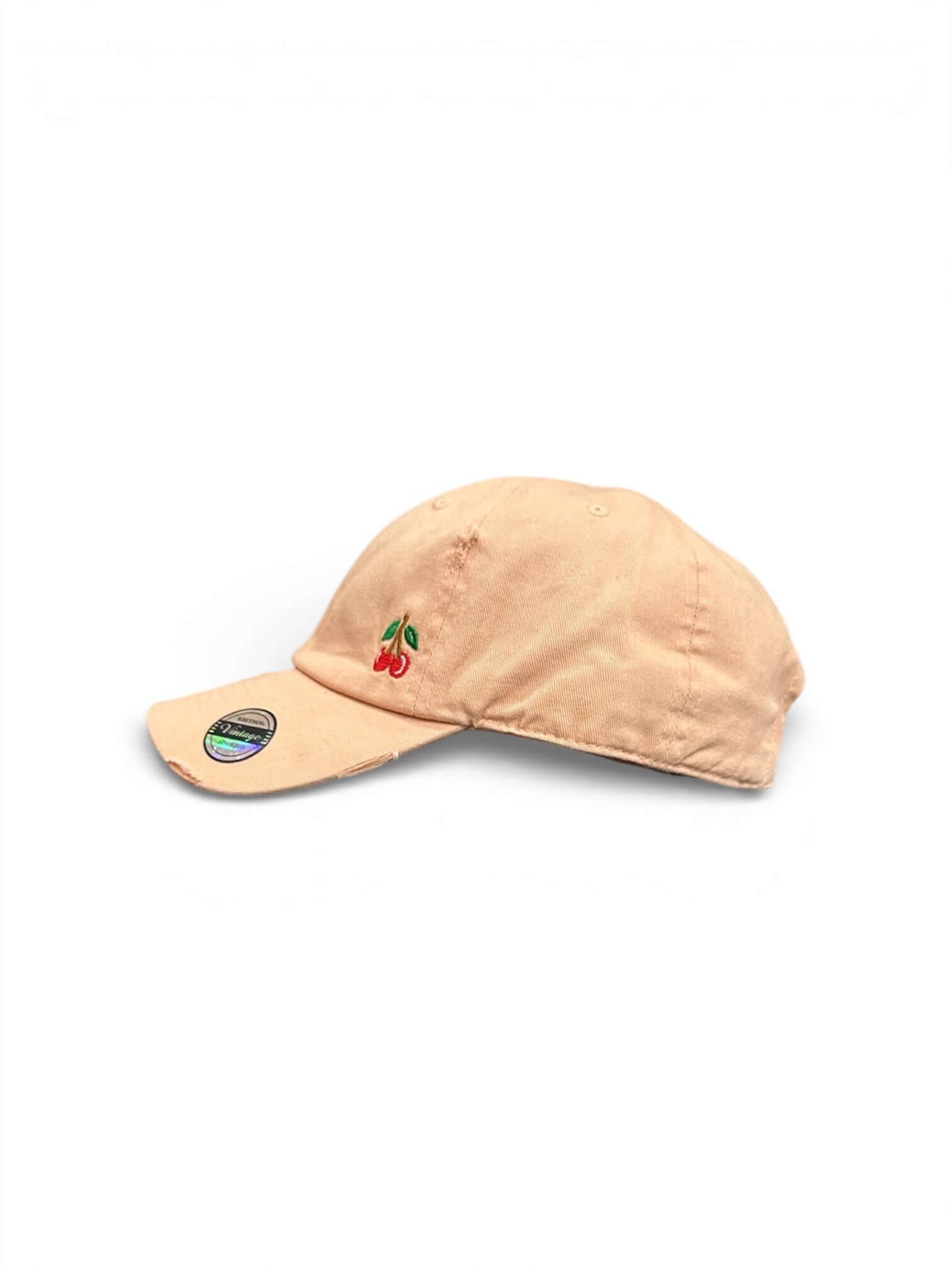 Vintage distressed dad hat with embroidered cherries, high quality dad hat in caps American style