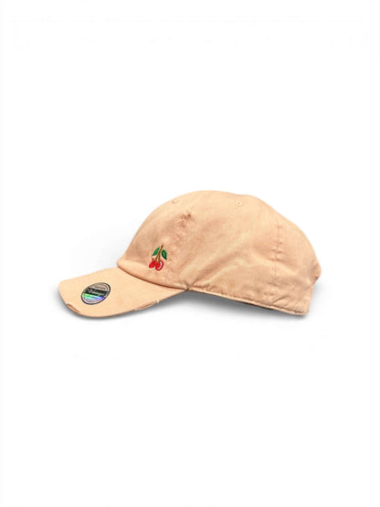 Vintage distressed dad hat with embroidered cherries, high quality dad hat in caps American style