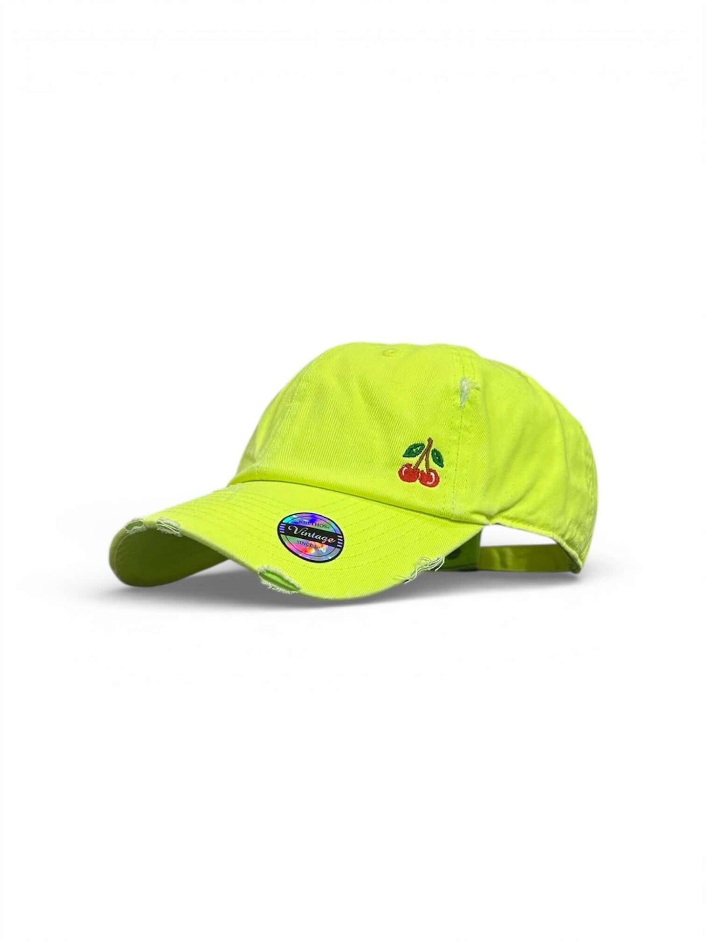 Vintage distressed dad hat with embroidered cherries, high quality dad hat in caps American style