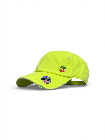 Vintage distressed dad hat with embroidered cherries, high quality dad hat in caps American style