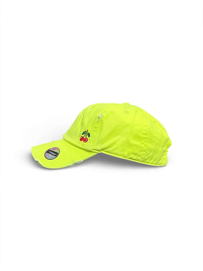 Vintage distressed dad hat with embroidered cherries, high quality dad hat in caps American style