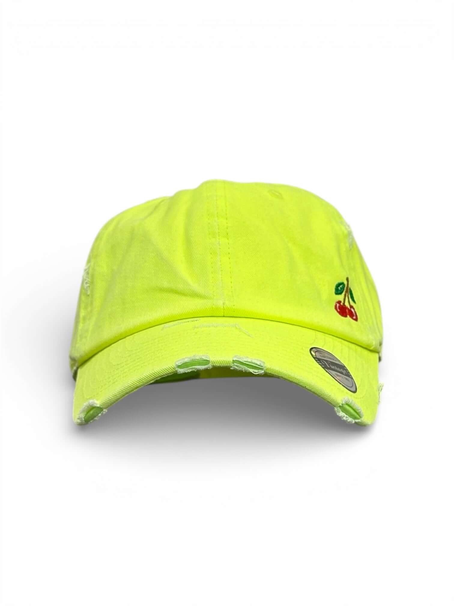 Vintage distressed dad hat with embroidered cherries, high quality dad hat in caps American style