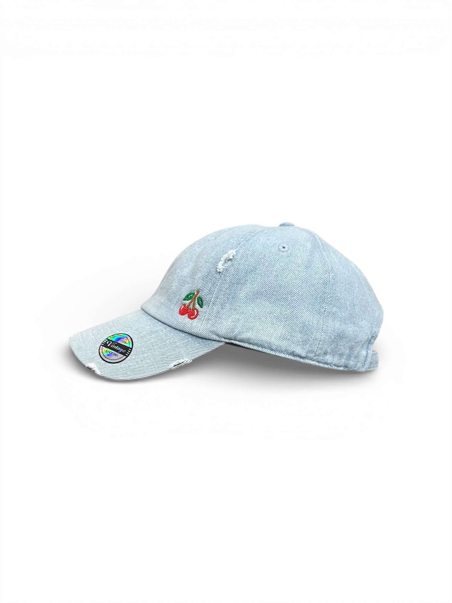 Vintage distressed dad hat with embroidered cherries, high quality dad hat in caps American style