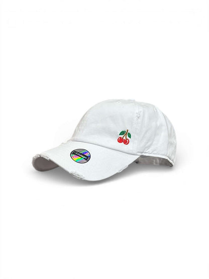Vintage distressed dad hat with embroidered cherries, high quality dad hat in caps American style