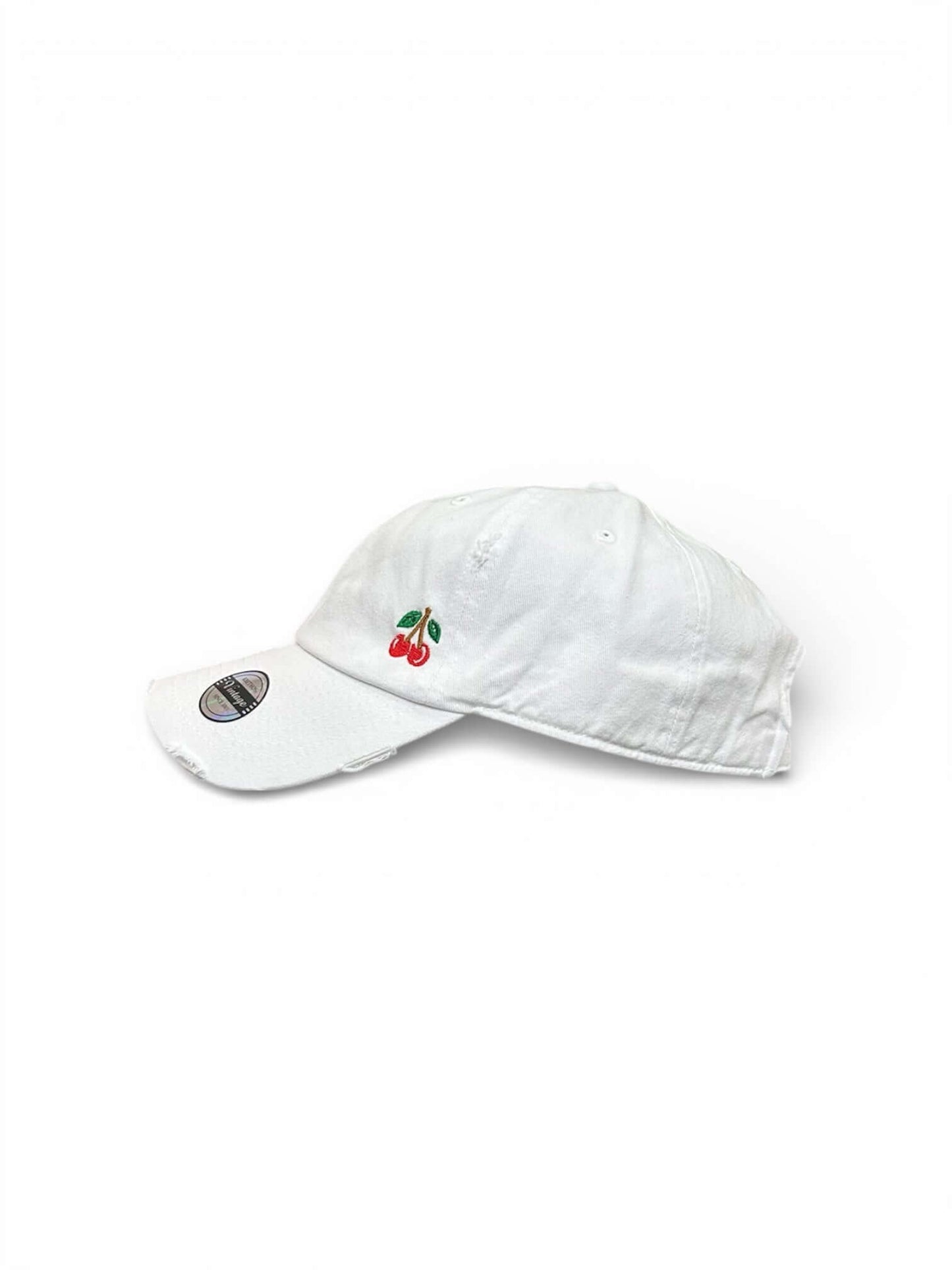 Vintage distressed dad hat with embroidered cherries, high quality dad hat in caps American style