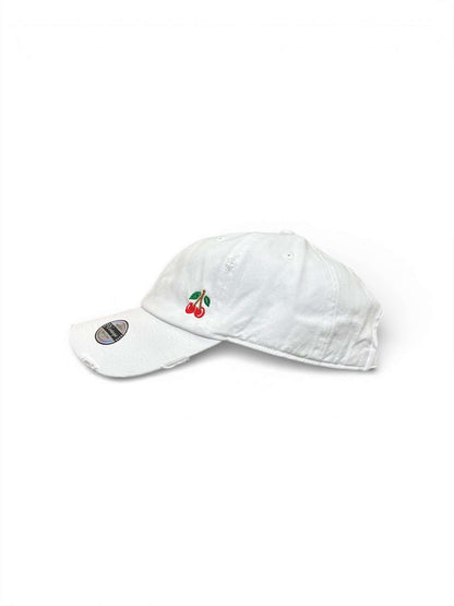 Vintage distressed dad hat with embroidered cherries, high quality dad hat in caps American style