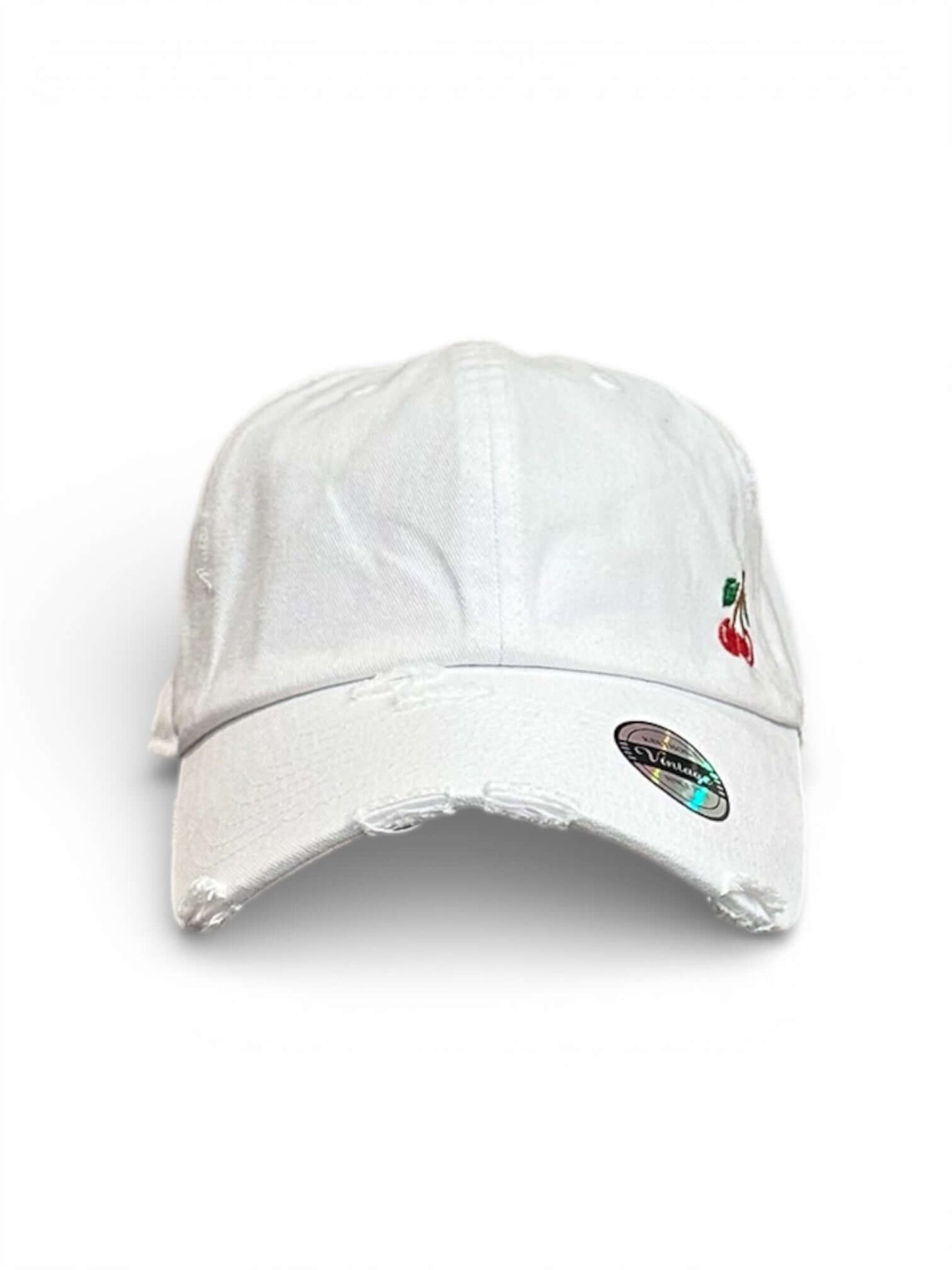 Vintage distressed dad hat with embroidered cherries, high quality dad hat in caps American style