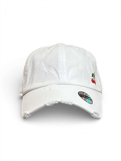 Vintage distressed dad hat with embroidered cherries, high quality dad hat in caps American style