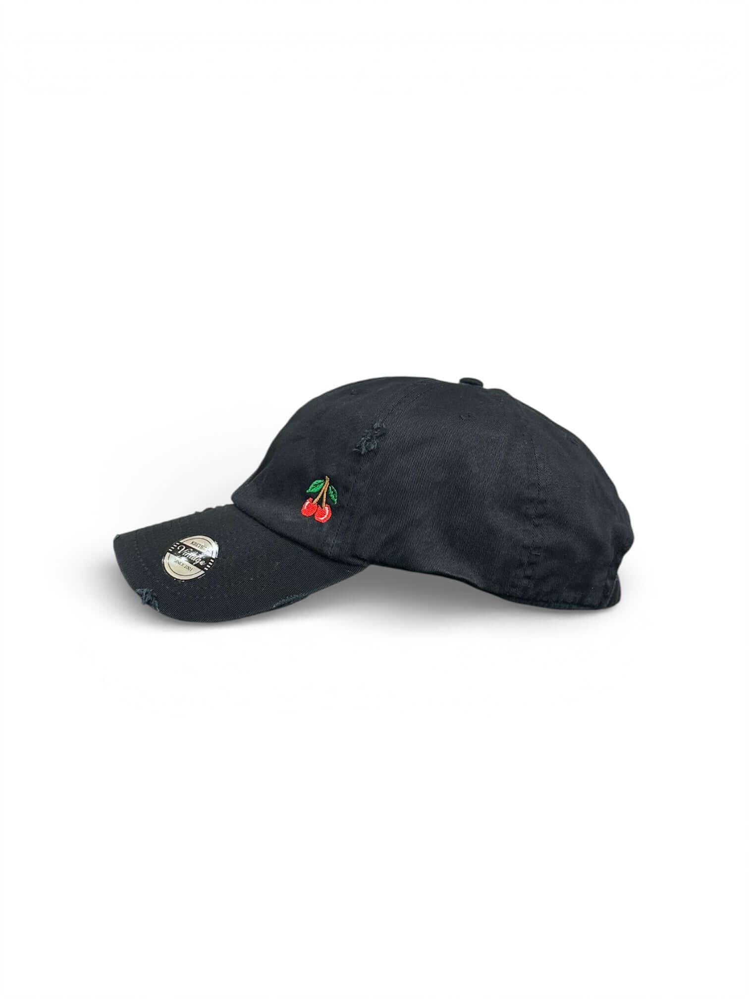 Vintage distressed dad hat with embroidered cherries, high quality dad hat in caps American style