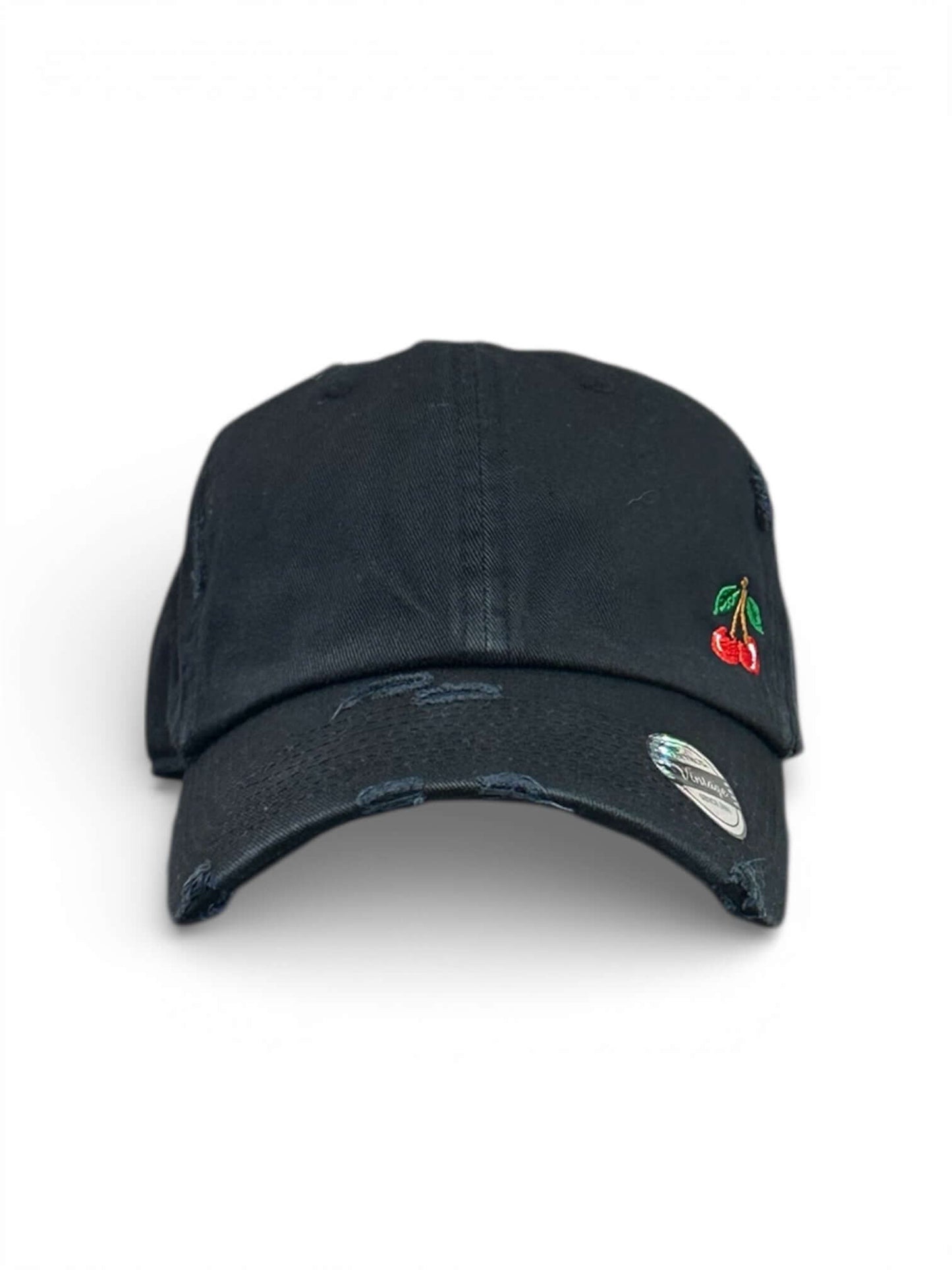 Vintage distressed dad hat with embroidered cherries, high quality dad hat in caps American style