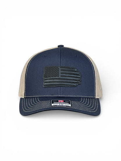 Richardson 112 hat with black leather American flag design, high quality caps American style