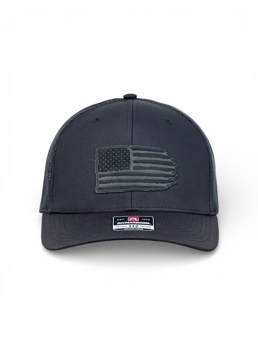 Richardson 112 hat with black leather American flag design, high quality caps American style