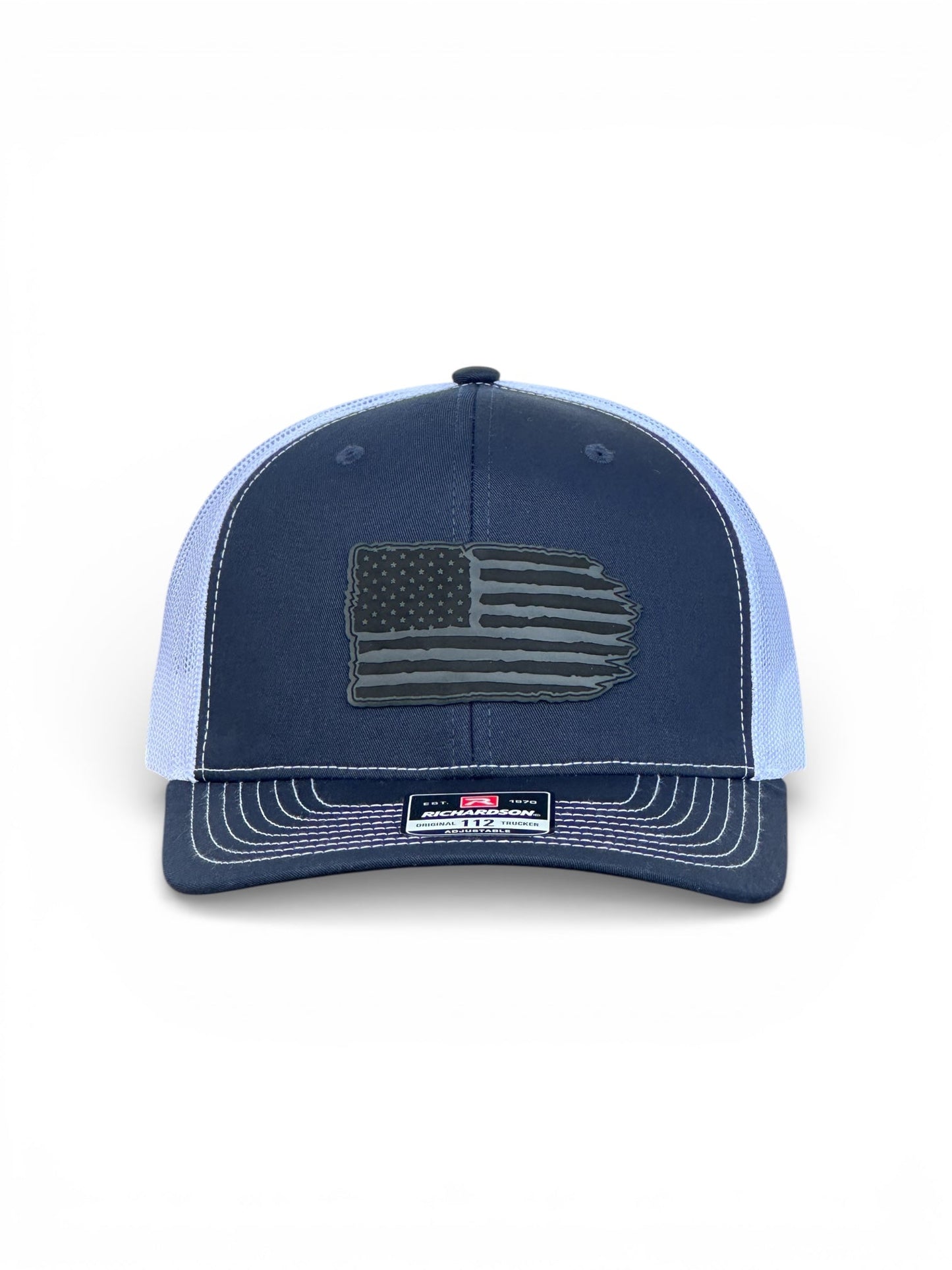 Richardson 112 hat with black leather American flag design, high quality caps American style
