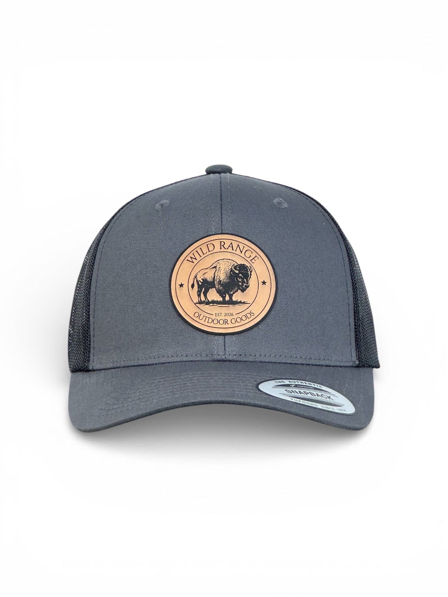 High quality snapback hat with bison leather patch, American style cap with premium leather detail