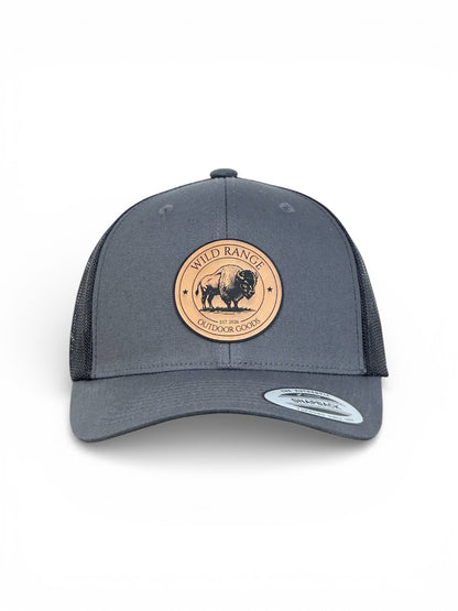 High quality snapback hat with bison leather patch, American style cap with premium leather detail
