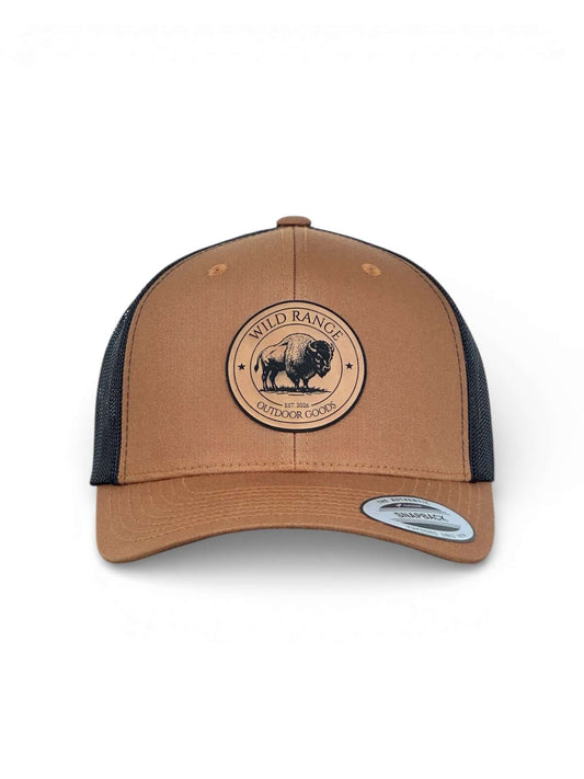 High quality snapback hat with bison leather patch, American style cap with premium leather detail