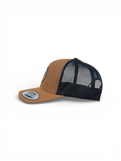 High quality snapback hat with bison leather patch, American style cap with premium leather detail