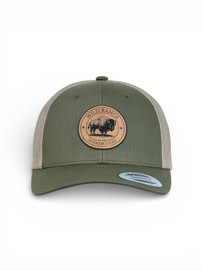High quality snapback hat with bison leather patch, American style cap with premium leather detail