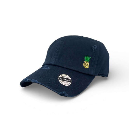 Vintage distressed dad hat with embroidered pineapple, high quality dad hat caps American style
