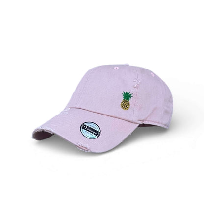 Vintage distressed dad hat with embroidered pineapple, high quality dad hat caps American style