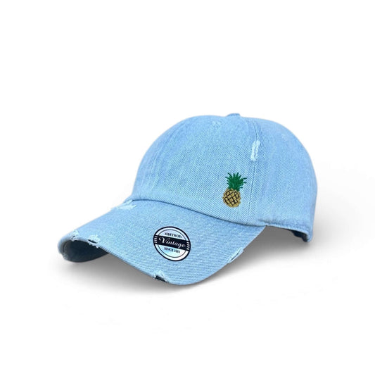 Vintage distressed dad hat with embroidered pineapple, high quality dad hat caps American style
