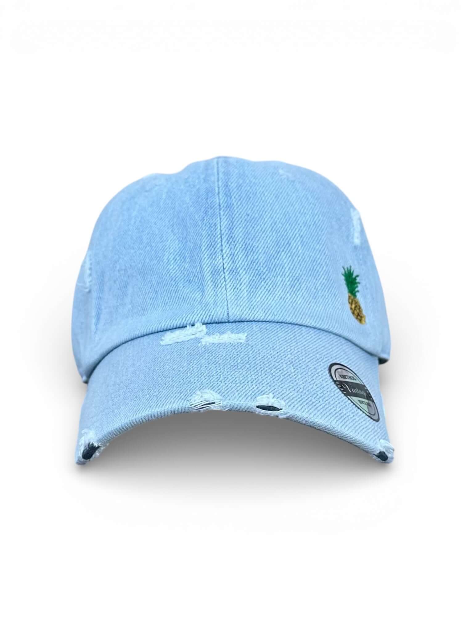 Vintage distressed dad hat with embroidered pineapple, high quality dad hat caps American style